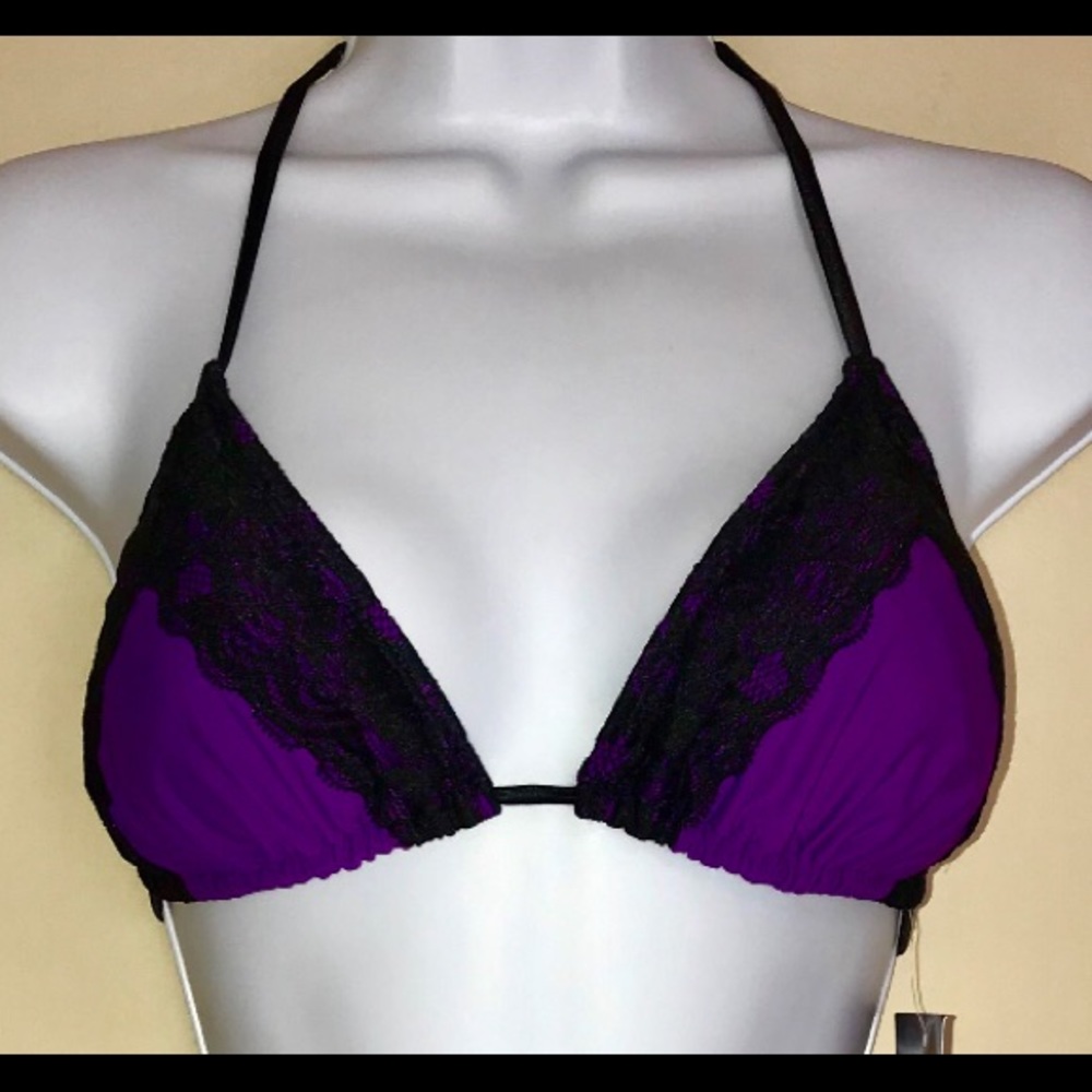 NWT Chica Rica Grape & Lace Triangle Top - Picture 2 of 2